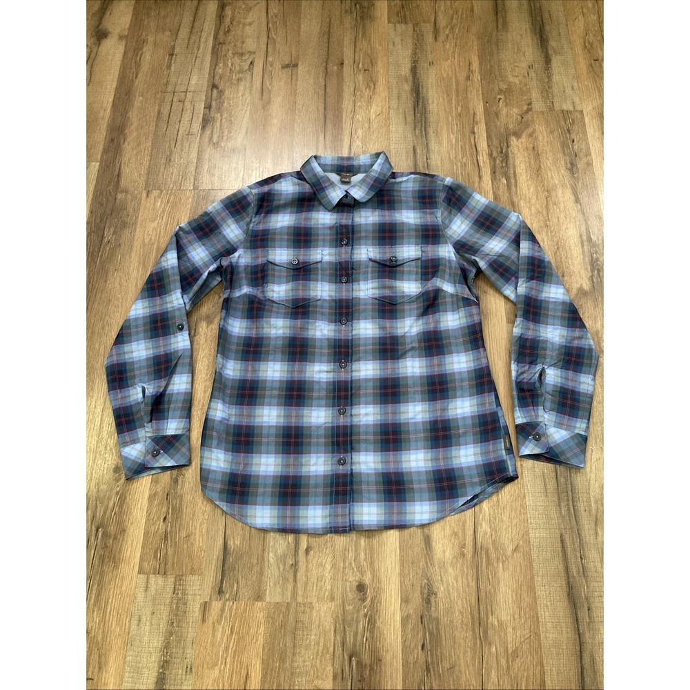 Eddie Bauer Womens Small Hiking Shirt Blue Pink Plaid Gorpcore Lightweight